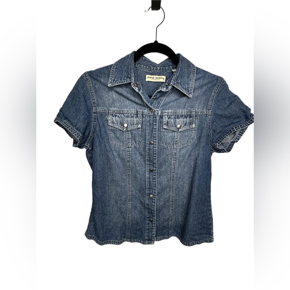 Marsh Landing by Amanda Smith Vintage 90s Short Sleeve Denim Shirt Small Jacket